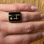 Fascinating Sardonyx Ring Inlaid with "H"