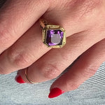 Unique Hand Cut Amethyst in Gold Filigree Ring