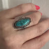 Turquoise-Colored Glass in Sterling Filigree Ring