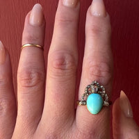 Georgian Turquoise & Old Mine Cut Diamond Crown Ring