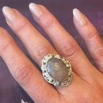 Misty Agate in Floral Sterling Silver Ring