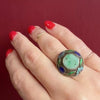 Exquisite Jade & Enamel Chinese Silver Gilt Ring