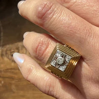 Architectural Old Mine Cut Diamond, 18k Gold & Platinum Ring