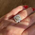 Sparkling Diamond set Square Ring with Emerald Accents