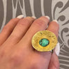 Fascinating Turquoise & Granulated Gold Mid-Century Ring