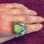 Pebbled Green Turquoise in Creative Silver Ring