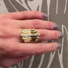 Dramatic Grooved Gold & Diamond Modernist Ring