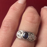 Remarkable Sapphire & Old Mine Cut Diamond Antique Engagement Ring