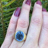 Heraldic Blazon Agate Intaglio in Gold Signet Ring