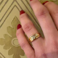 Antique Grooved Gold Band with Old Mine Cut Diamond Engagement Ring