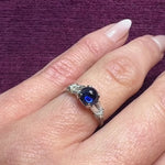 Velvety Cabochon Sapphire with Diamonds in Platinum Ring