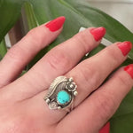 Turquoise Ring with Sterling Leaf & Flower