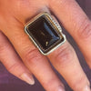 Powerful Onyx & Sterling Modernist Statement Ring