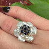 Mid Century Pearl & Sapphire Flower Ring
