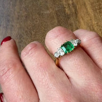 Antique 18k Gold Emerald & Old Mine Cut Diamond Ring