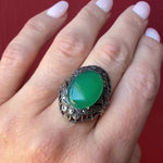 Poison Green Chrysoprase & Marcasite Art Deco Ring