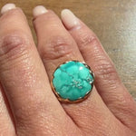 Vintage Turquoise in Sculpted Gold Bezel Ring by 720