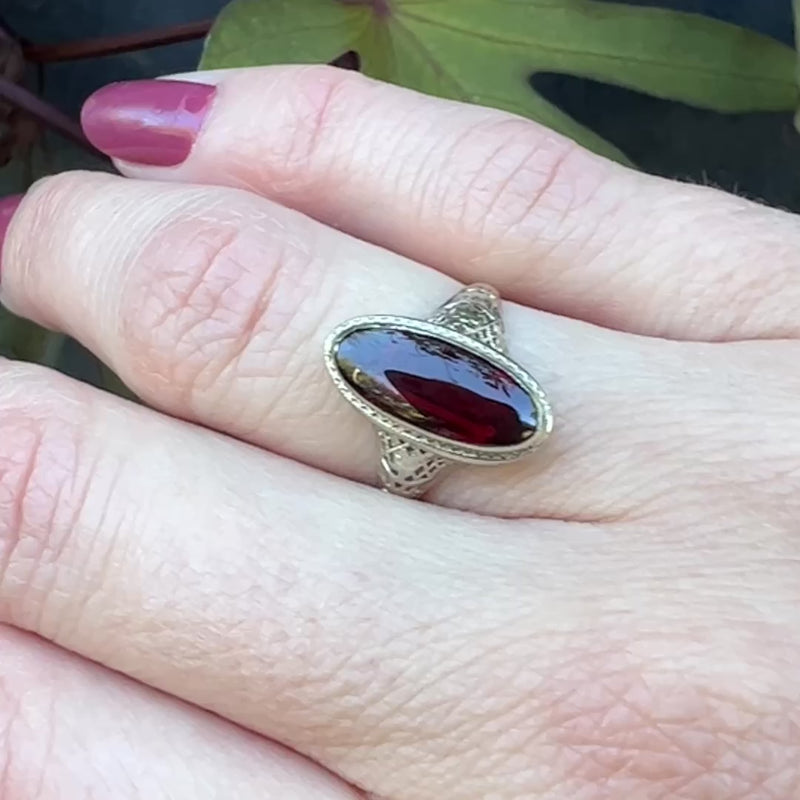 Glowing Garnet Carbuncle in Filigree Ring – Gem Set Love