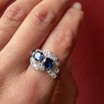 Dramatic Sapphire Toi et Moi Ring in Platinum