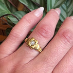 Lovely 18k Gold Old Mine Cut Diamond Panel Ring