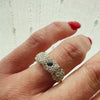 A Trio of Flowers Diamonds and Sapphire Ring
