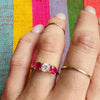 Old Mine Cut Diamond & Ruby 18k Gold Trilogy Ring