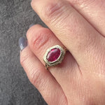 Hot Pink Ruby Cabochon in Gold Filigree Ring