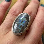 Unusual Opal in Engraved Sterling Silver Ring