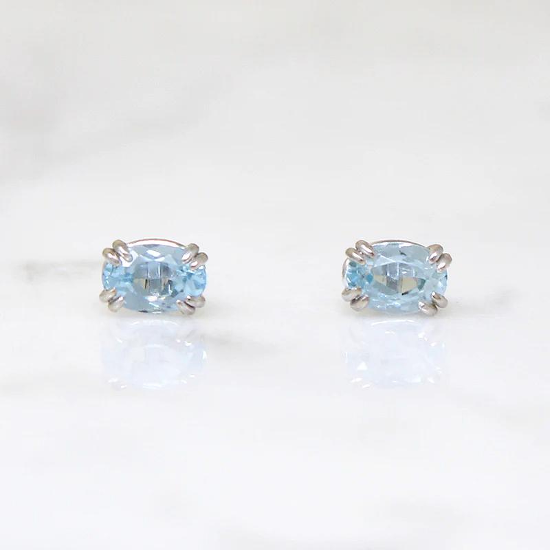 Baby Blue 0.99tcw Oval Aquamarines in White Gold Studs by 720