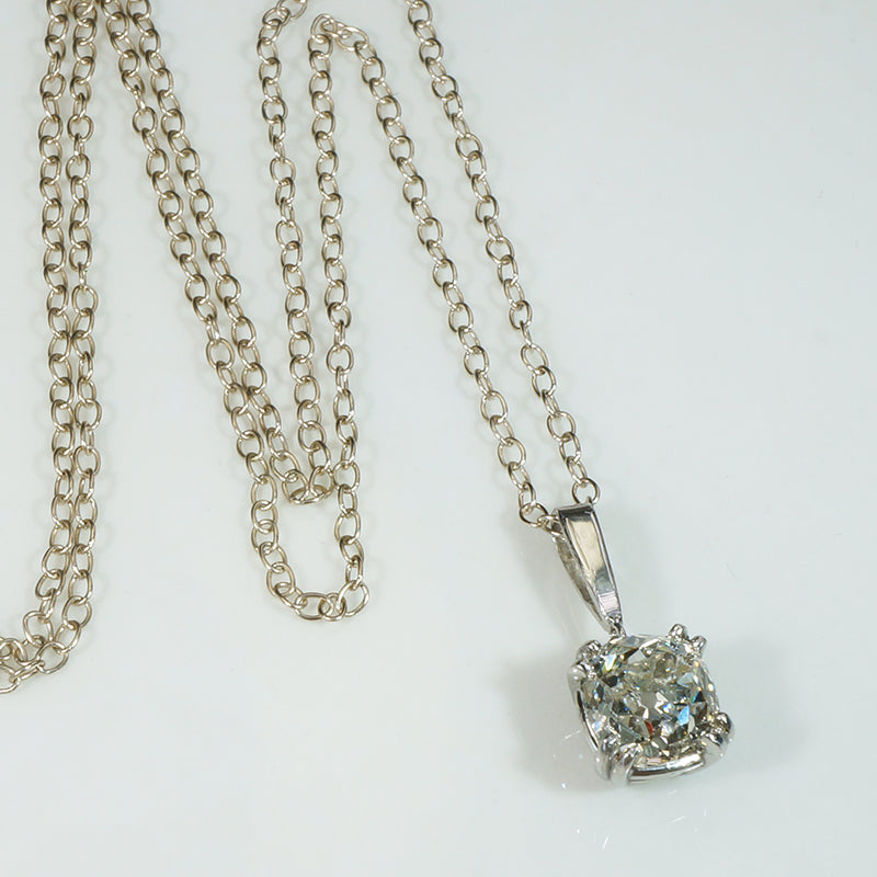 Flashing 1.06ct Old Mine Cut Diamond in Platinum Pendant