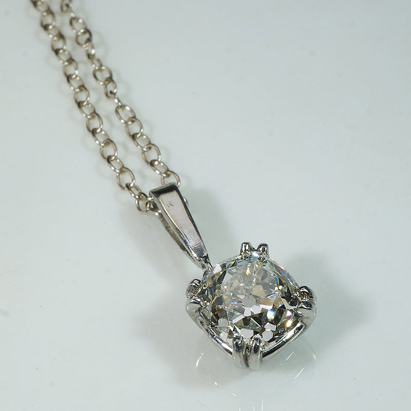 Flashing 1.06ct Old Mine Cut Diamond in Platinum Pendant
