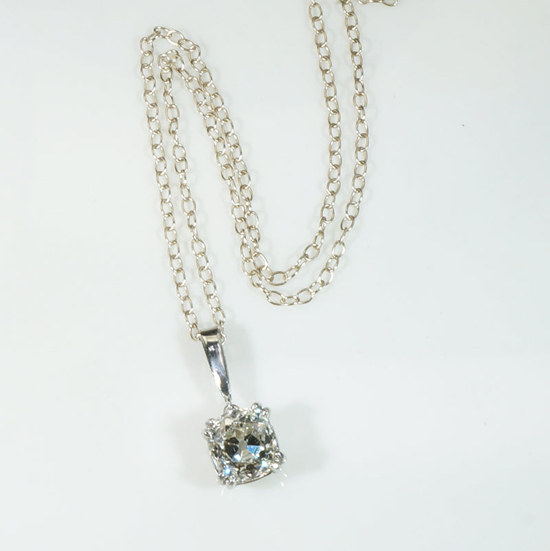 Flashing 1.06ct Old Mine Cut Diamond in Platinum Pendant