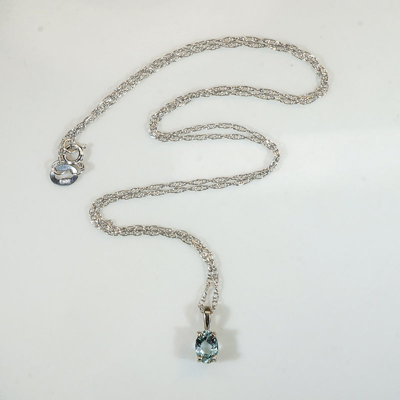 Petite Oval Aquamarine & White Gold Pendant