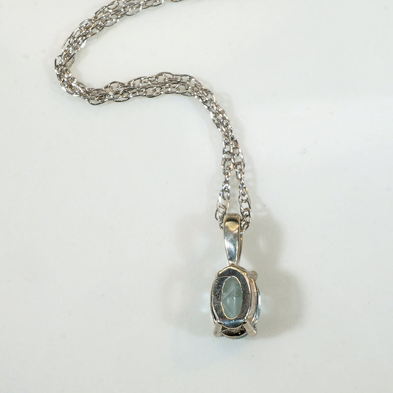 Petite Oval Aquamarine & White Gold Pendant