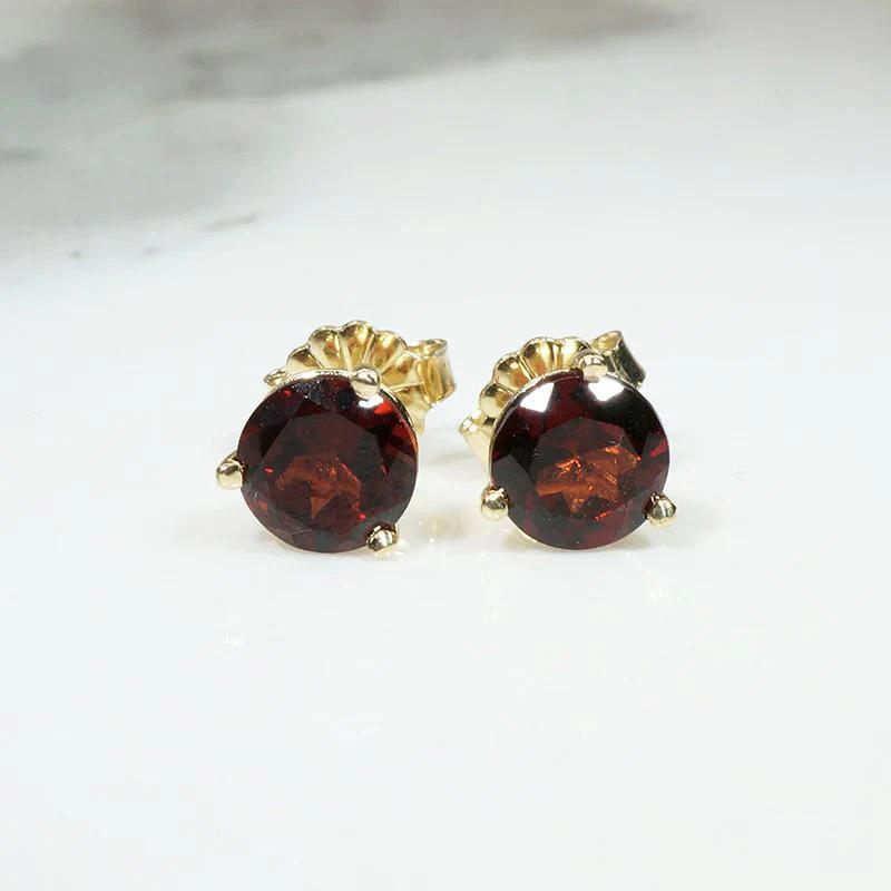 Wine-Dark Garnets in Gold Martini Stud Earrings