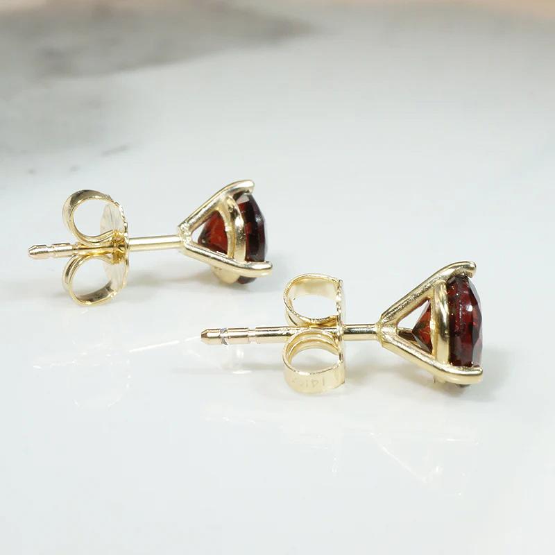 Wine-Dark Garnets in Gold Martini Stud Earrings