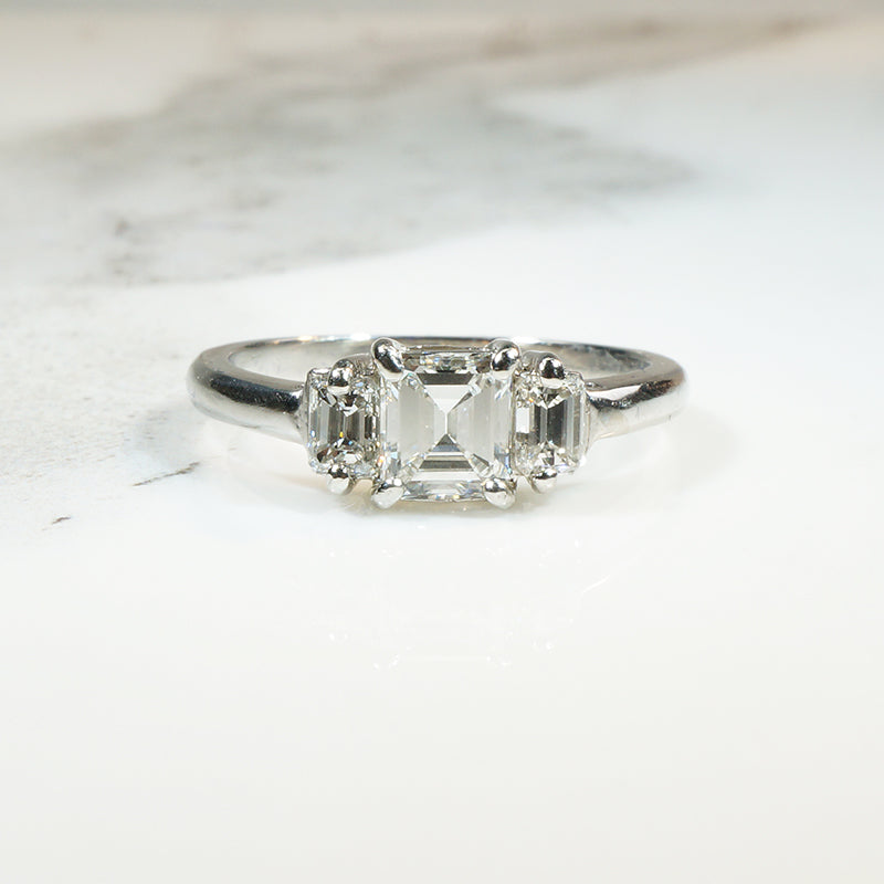 Emerald Cut Diamond Trilogy Ring by 720