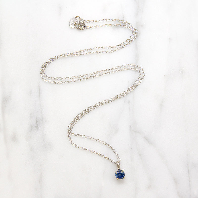 Vintage Sapphire in White Gold Solitaire Pendant by 720