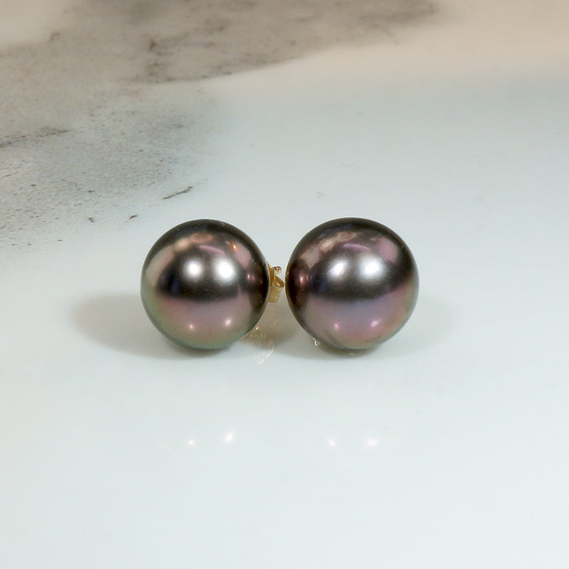Decadent Tahitian Black Pearl Stud Earrings