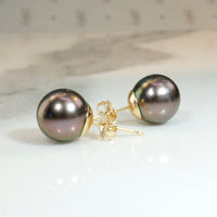 Decadent Tahitian Black Pearl Stud Earrings