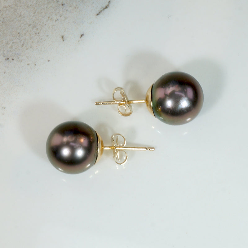 Decadent Tahitian Black Pearl Stud Earrings