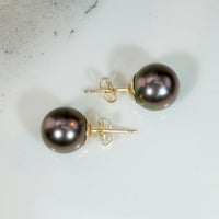 Decadent Tahitian Black Pearl Stud Earrings
