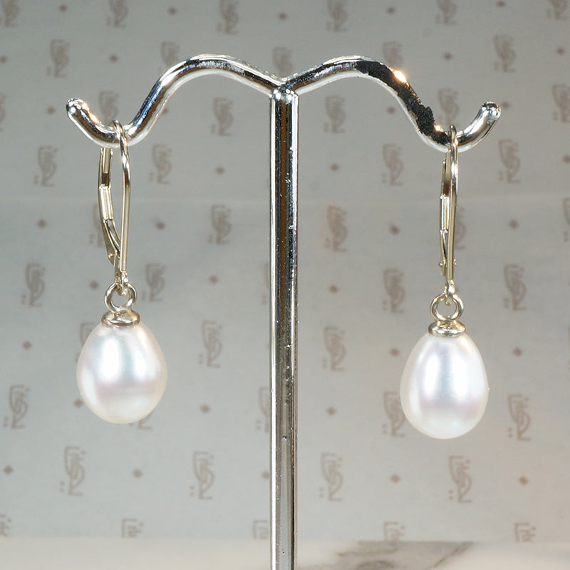 Silvery-White Cultured Pearl & White Gold Drop Earrings