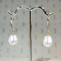 Silvery-White Cultured Pearl & White Gold Drop Earrings