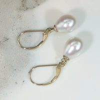 Silvery-White Cultured Pearl & White Gold Drop Earrings