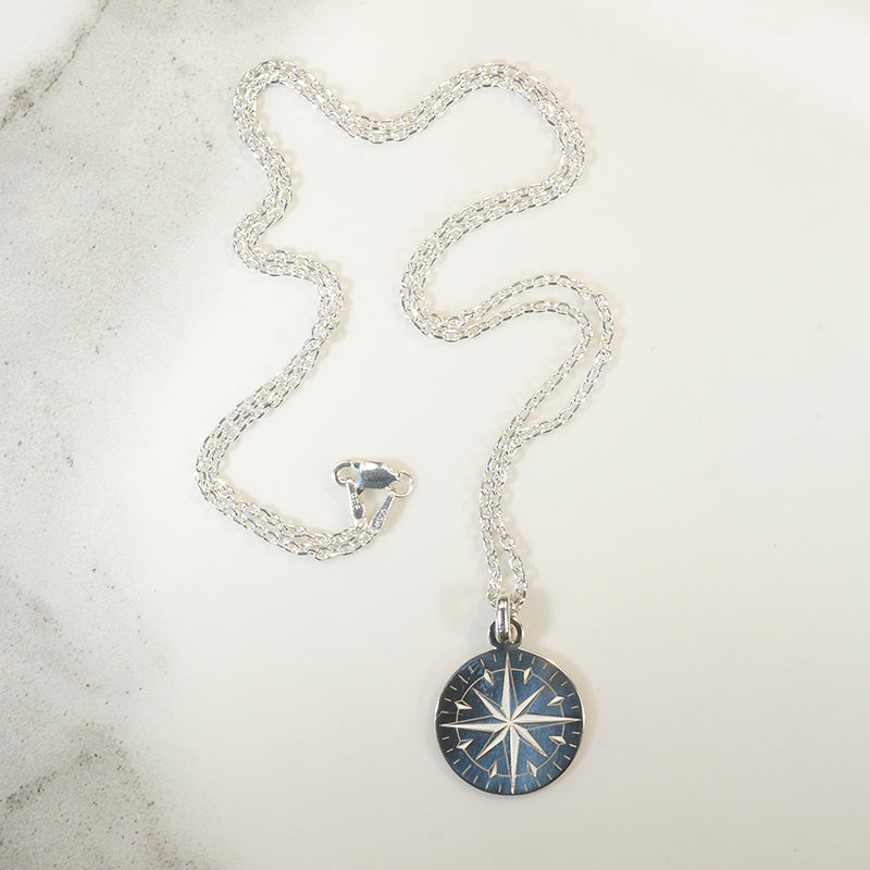Engraved Sterling Compass Star Necklace by 720