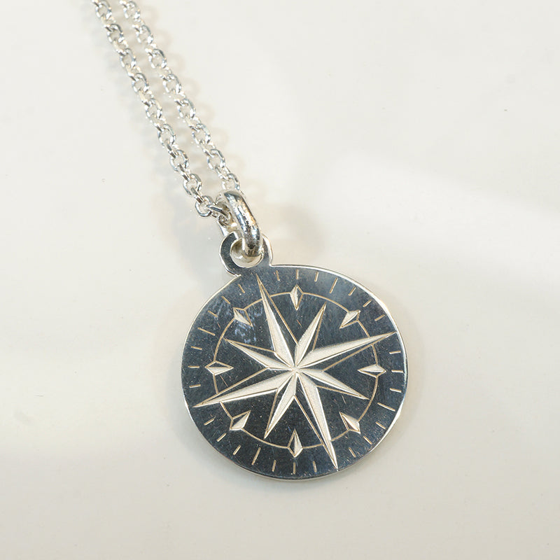 Engraved Sterling Compass Star Necklace by 720