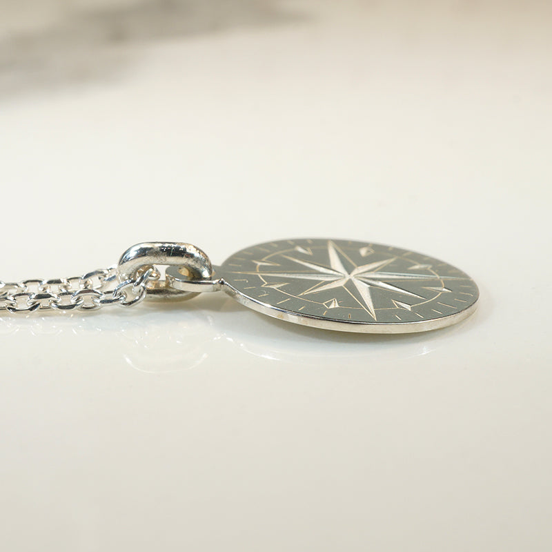 Engraved Sterling Compass Star Necklace by 720