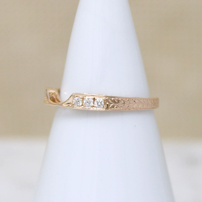 Diamond & Wheat Engraved Gold Nesting Band by 720