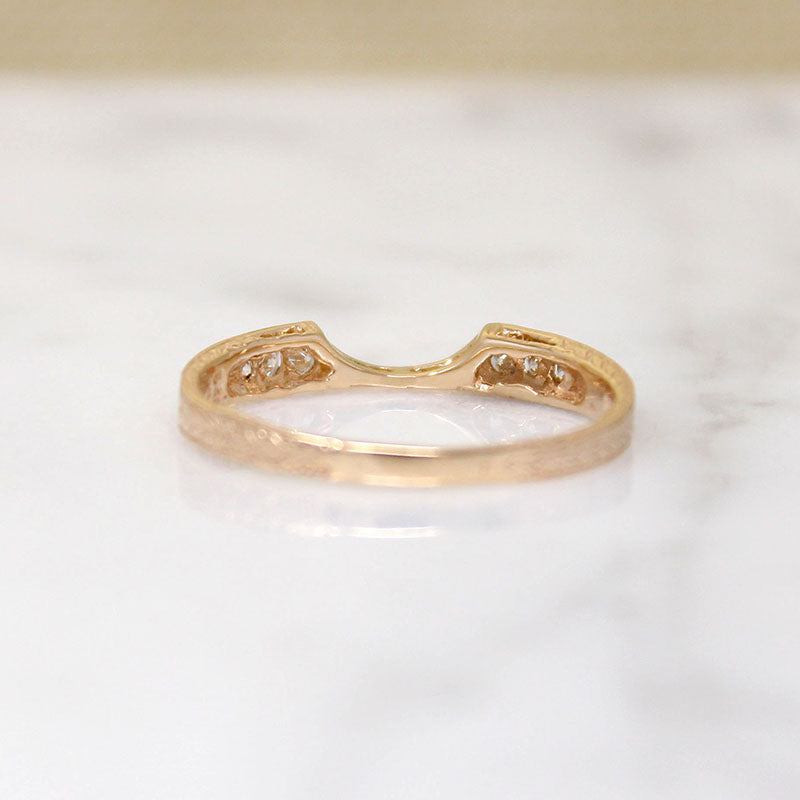 Diamond & Wheat Engraved Gold Nesting Band by 720